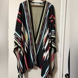 Rancho Estancia Knit Poncho, Cape. Soft Viscose Knit. Multicolor on Black.